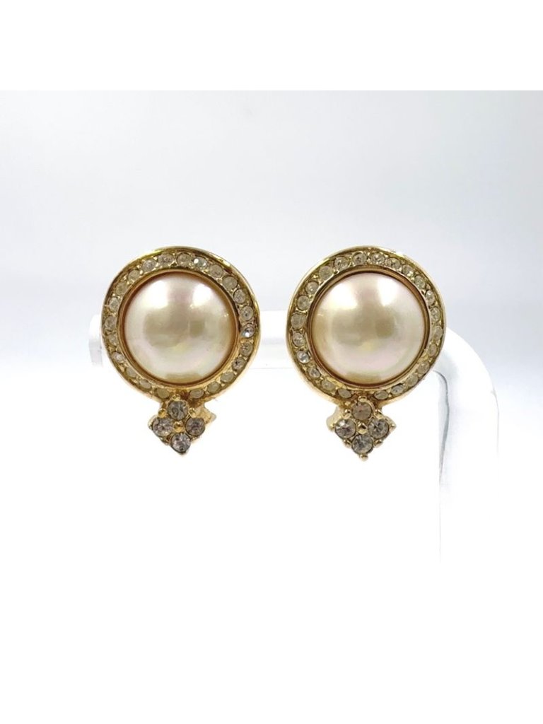 Dior Line Stone Faux Pearl Gold Earrings 360$